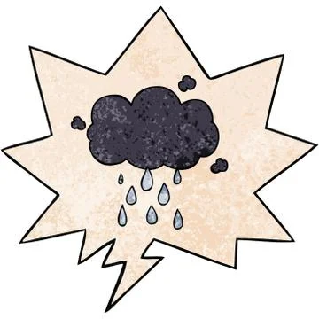 Cartoon cloud raining and speech bubble in retro texture style Stock Illustration