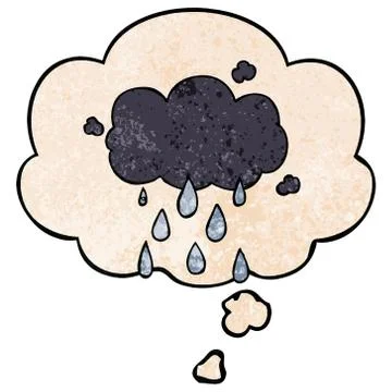 Cartoon cloud raining and thought bubble in grunge texture pattern style Stock Illustration