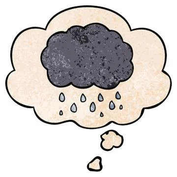 Cartoon cloud raining and thought bubble in grunge texture pattern style Stock Illustration