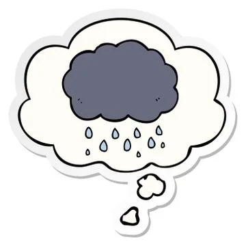 Cartoon cloud raining and thought bubble as a printed sticker Stock Illustration