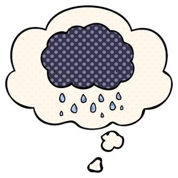 Cartoon cloud raining and thought bubble in comic book style Stock Illustration
