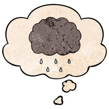 Cartoon cloud raining and thought bubble in grunge texture pattern style Stock Illustration