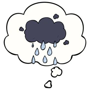 Cartoon cloud raining and thought bubble Stock Illustration
