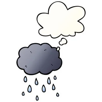 Cartoon cloud raining and thought bubble in smooth gradient style Stock Illustration
