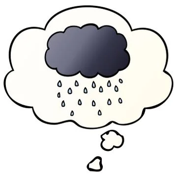 Cartoon cloud raining and thought bubble in smooth gradient style Stock Illustration