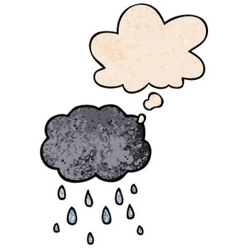 Cartoon cloud raining and thought bubble in grunge texture pattern style Stock Illustration