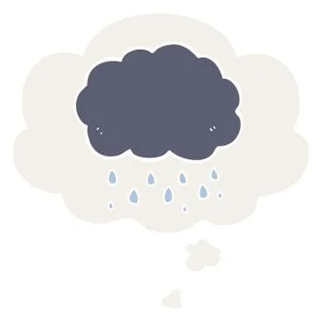 Cartoon cloud raining and thought bubble in retro style Stock Illustration