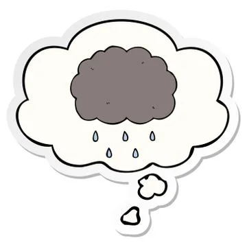 Cartoon cloud raining and thought bubble as a printed sticker Stock Illustration