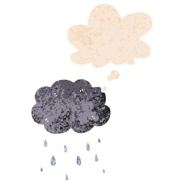 Cartoon cloud raining and thought bubble in retro textured style Illustrazione stock