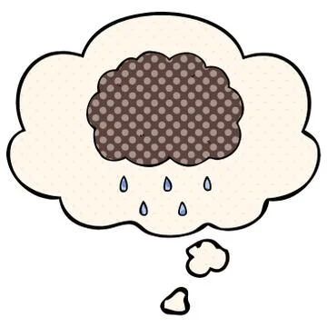 Cartoon cloud raining and thought bubble in comic book style Stock Illustration