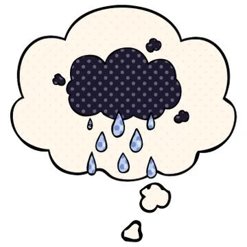 Cartoon cloud raining and thought bubble in comic book style Stock Illustration