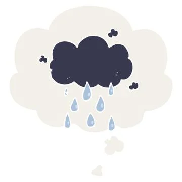 Cartoon cloud raining and thought bubble in retro style イラスト素材