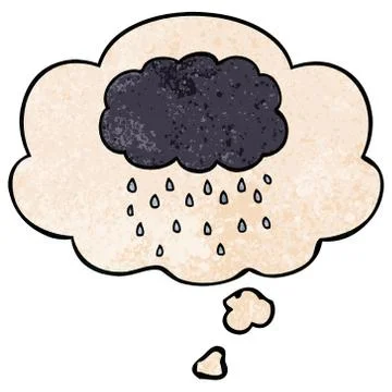 Cartoon cloud raining and thought bubble in grunge texture pattern style Stock Illustration