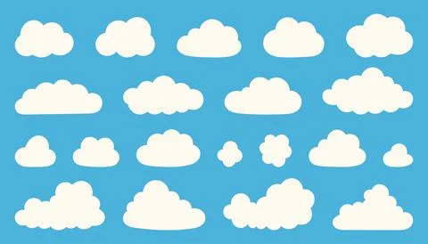 Cartoon cloud set. Clouds isolated on blue sky panorama vector collection Stock Illustration