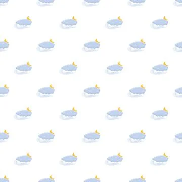 Cartoon clouds and crescent moon seamless pattern Stock Illustration