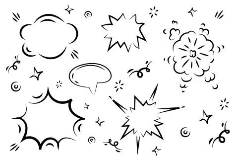 Cartoon clouds and explosions set for comics, Speech bubbles. Thinking and Illustrazione stock