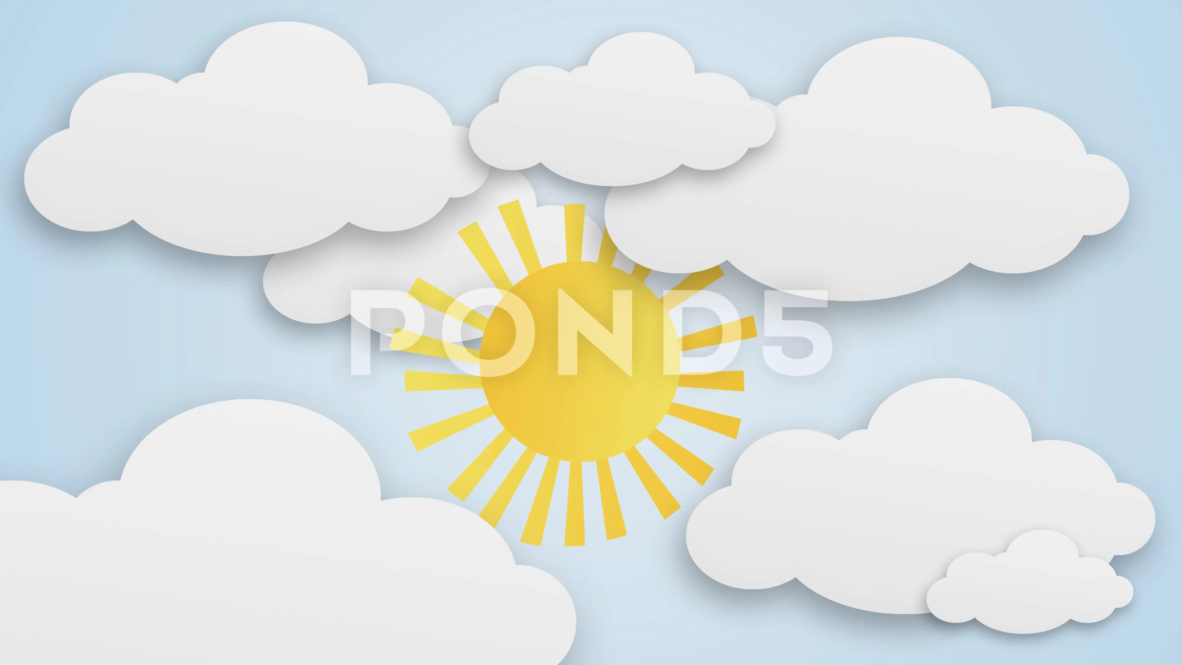 Cartoon Clouds and Sun on bright blue ba... | Stock Video | Pond5