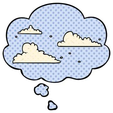 Cartoon clouds and thought bubble in comic book style Stock Illustration