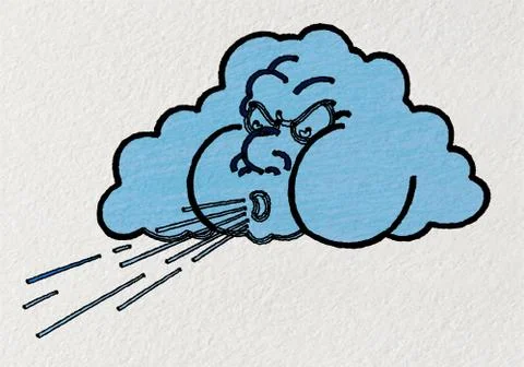 The cartoon clouds are blowing wind. Stock Illustration