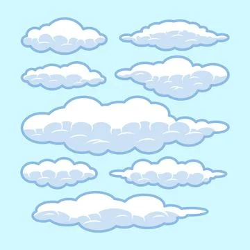 Cartoon clouds collection with line Stock Illustration