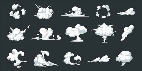 Cartoon clouds, dust smoke, wind stream. Comic effect of explosion, fire pu.. Stock Illustration