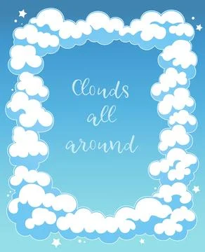 Cartoon clouds frame with empty space for text on a blue background Stock Illustration