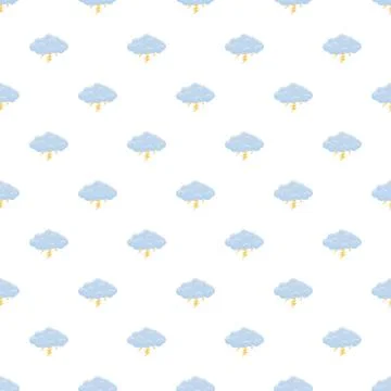 Cartoon clouds generating lightning bolts seamless pattern Illustrazione stock