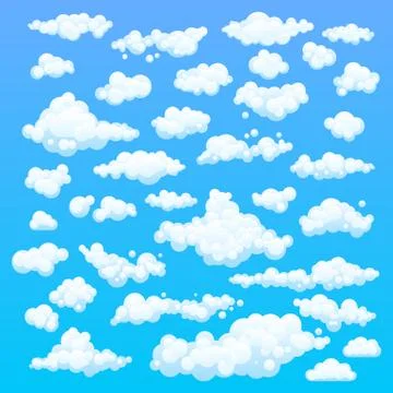 Cartoon clouds. Illustration on blue background for design Stock Illustration
