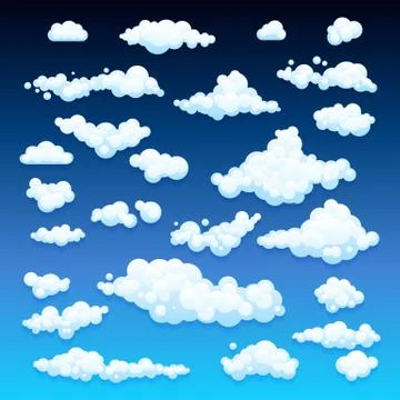 Cartoon clouds. Illustration on blue background for design Stock Illustration