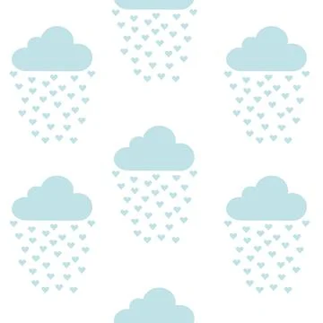 Cartoon clouds with rain drops in shape of hearts Stock Illustration
