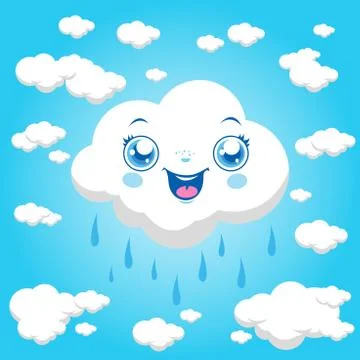 Cartoon clouds raining. Vector illustration Stock Illustration