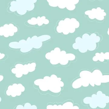 Cartoon clouds seamless pattern. Cute clouds with dotted outline 스톡 일러스트