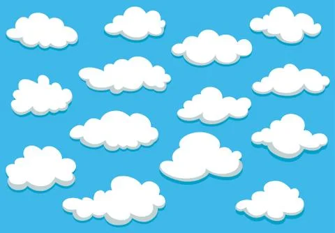 Cartoon clouds set on blue sky background Stockillustratie
