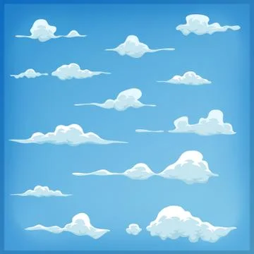Cartoon Clouds Set On Blue Sky Background Stock Illustration