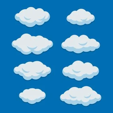 Cartoon Clouds Set on Blue Sky Background. Vector Stockillustratie