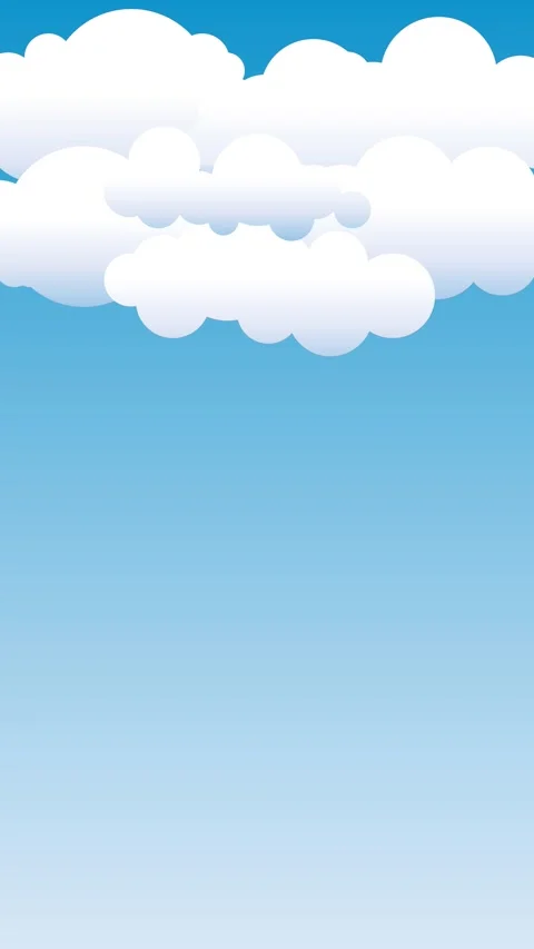 Cartoon cloudscape with fluffy white clouds floating in a bright blue sky Video stock 301210198