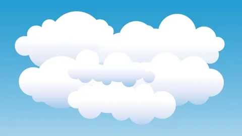 Cartoon cloudscape with fluffy white clouds floating in a bright blue sky, .. Stock Footage 303263250