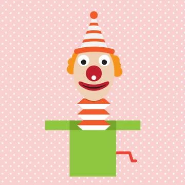Cartoon clown in box jester vector april illustration Stock Illustration