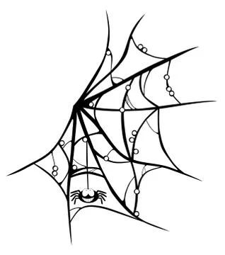 Cartoon cobweb with smiling spider isolated on white Illustrazione stock