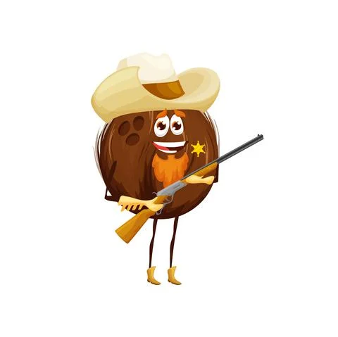 Cartoon coconut sheriff character, vector coco nut Ilustración de archivo