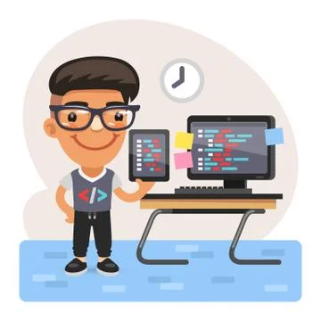 Cartoon Coder Young Man Stock Illustration