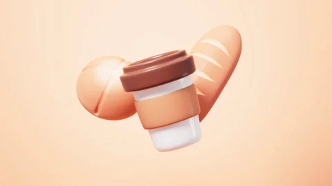 Cartoon coffee and kind of breads, breakfast time, 3d rendering. Stock Footage 301850662