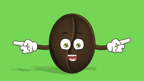 Cartoon Coffee Bean Double Pointer Speak with Face Animation Alpha Matte Vídeo Stock 100228898