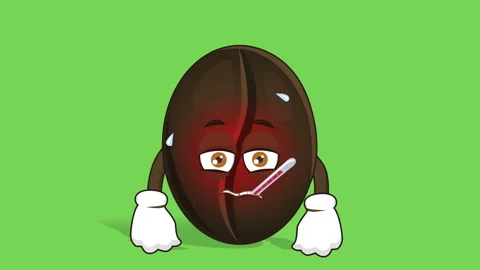 Cartoon Coffee Bean Ill Flu with Face Animation Alpha Matte Stock Footage 100228956