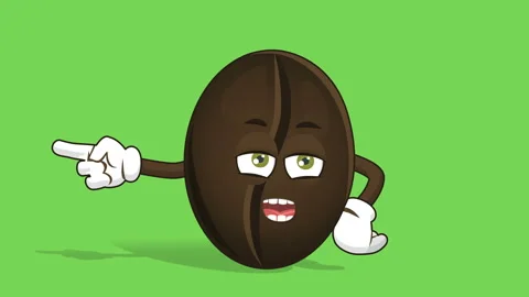 Cartoon Coffee Bean Left Pointer Grumble Speak with Face Animation Alpha Matte 스톡 동영상 100228999