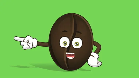Cartoon Coffee Bean Left Pointer Speak with Face Animation Alpha Matte Stock Footage 100229022