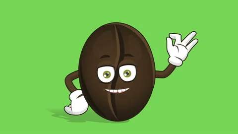 Cartoon Coffee Bean Ok Hand Gesture with Face Animation Alpha Matte Stock-Footage 100229136