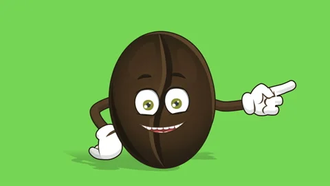Cartoon Coffee Bean Right Pointer with Face Animation Alpha Matte Video stock 100229201