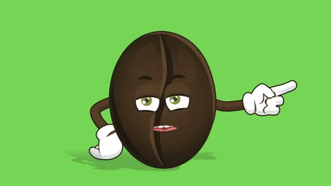Cartoon Coffee Bean Right Pointer Grumble Speak with Face Animation Alpha Matte Stock-Footage 100229257