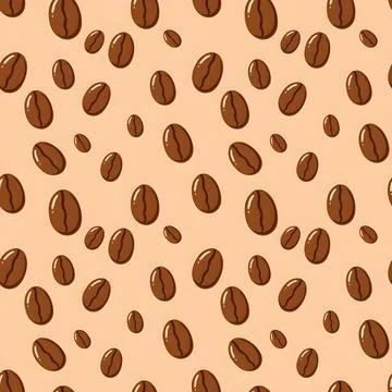 Cartoon Coffee Bean Seamless Pattern on Light Beige Background Stock Illustration